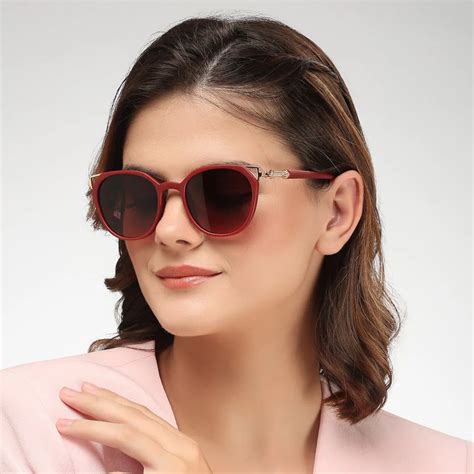 Vortex | Red Medium Full Rim Round Sunglasses for Women [UV-protected]