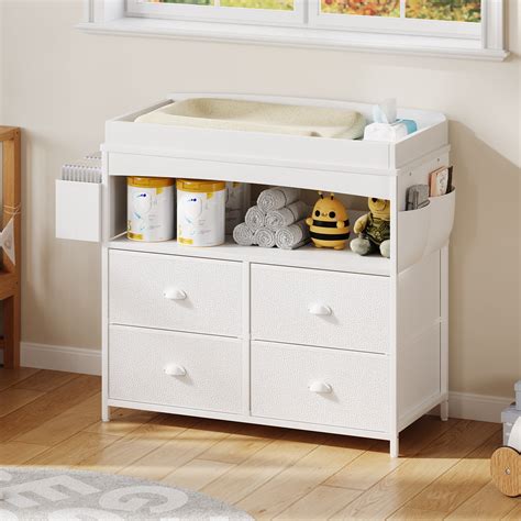 Changing Table Dresser With 4 Fabric Drawers and Open Shelf for Nursery ...