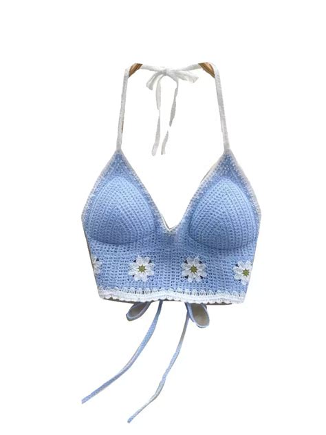 Floral Tie Knot Backless Crochet Bikini Top – Sinderella