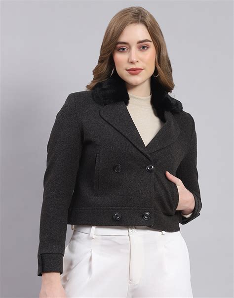 Buy Women Black Solid Lapel Collar Full Sleeve Coat Online in India ...