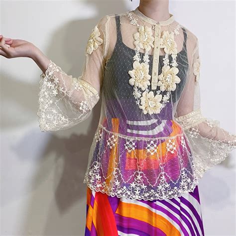 Flower embroidery sheer shirt | LEMON