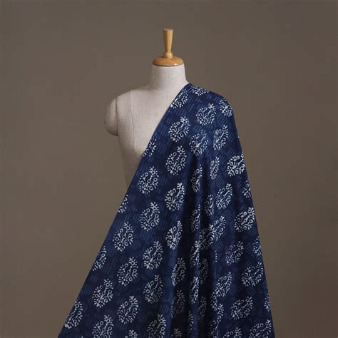 Blue Hand Block Indigo Bagru Print Natural Dyed Cotton Fabric