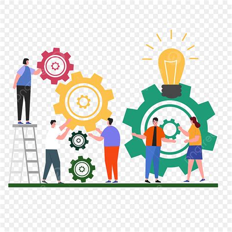 Teamwork Gears Clipart PNG Images, Teamwork Character Gear Illustration ...
