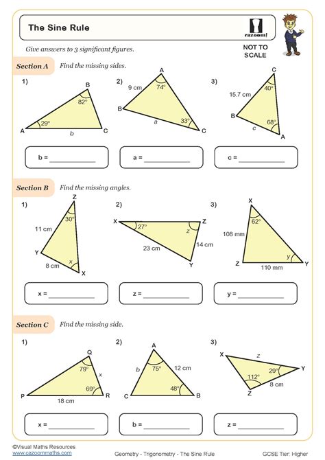Sine Rule Cosine Rule and Area Mixed Exercise Worksheet | Cazoom Maths Worksheets