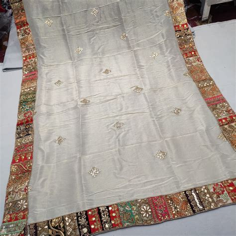 Pure Zari Tissue Dupatta With Handmade Antique borders and Booti 2.40 ...