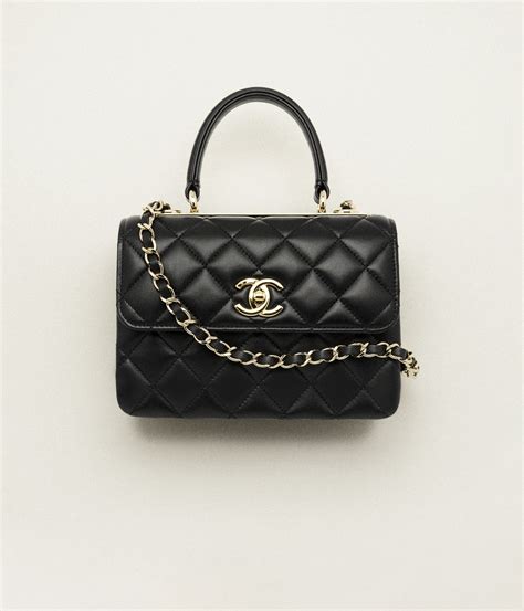 Mini flap bag with top handle, Lambskin, black — Fashion | CHANEL