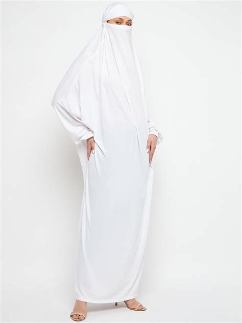 Nabia White Free Size Adjustable Nosepiece Cotton Fabric Jilbab Abaya