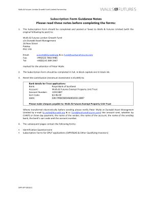 Fillable Online Subscription Form Guidance Notes Please read ...