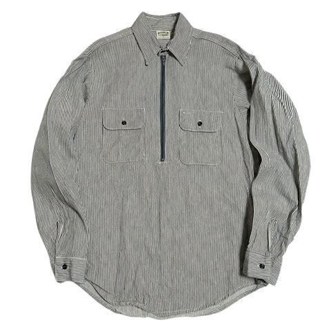 90s FIVE BROTHER ファイブブラザー ヒッコリーストライプ ハーフジップ ワークシャツ【M】 MADE IN USA ...