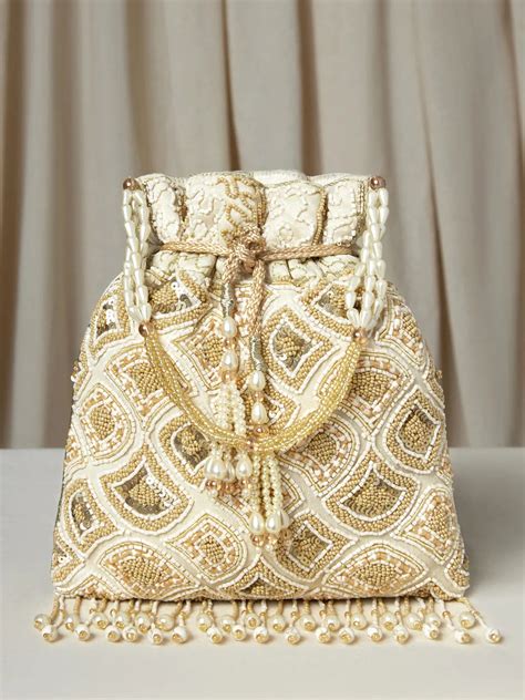 Heavy Zari Sequin Wedding Potli - Cream – Peora