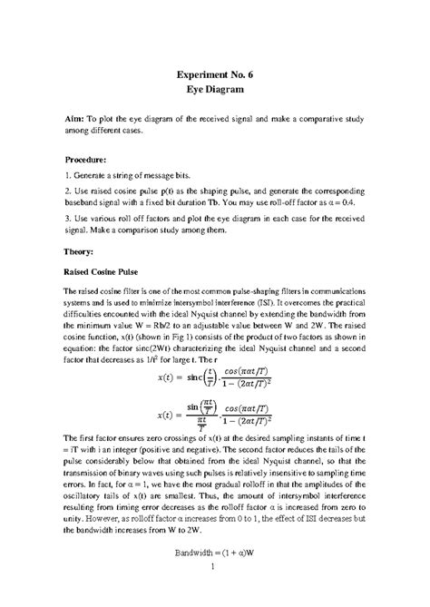 Expt 6 Eye Diagram Matlab - Experiment No. 6 Eye Diagram Aim: To plot ...
