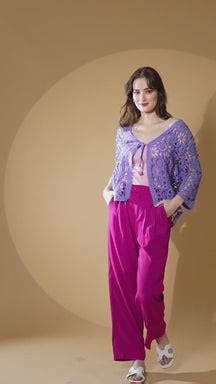 Women Lavender V-Neck Embroidered Loose Fit Shrug – Globa...