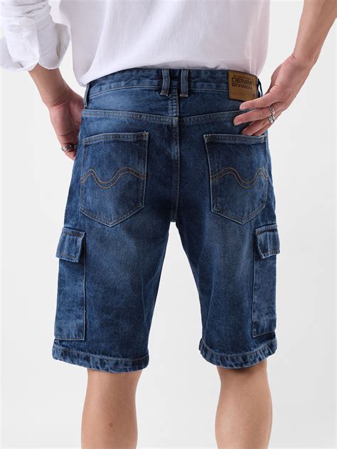 Buy Solids: Dark Blue Men Denim Shorts Online