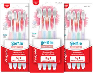 Colgate Gentle Sensitive Soft Bristles Toothbrush for Adults (4pcs x 3 ...