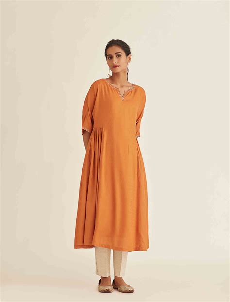 Buy Tara Embellished Rust Kurta | Ladies Kurta Online : Ancestry