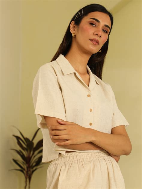 Shop Cotton Linen Co ord Set with Shorts in Natural Beige for Women ...