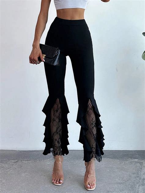 Firerie Women Lace Ruffle Trim Slim Elegant Graduation Party Pants ...