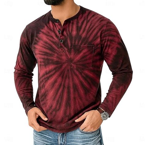 Men's Tie Dye Vintage Henley Shirt T shirt Tee Long Sleeve Retro ...