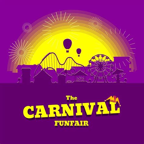 Carnival funfair banner. amusement park with circus, carousels, roller ...