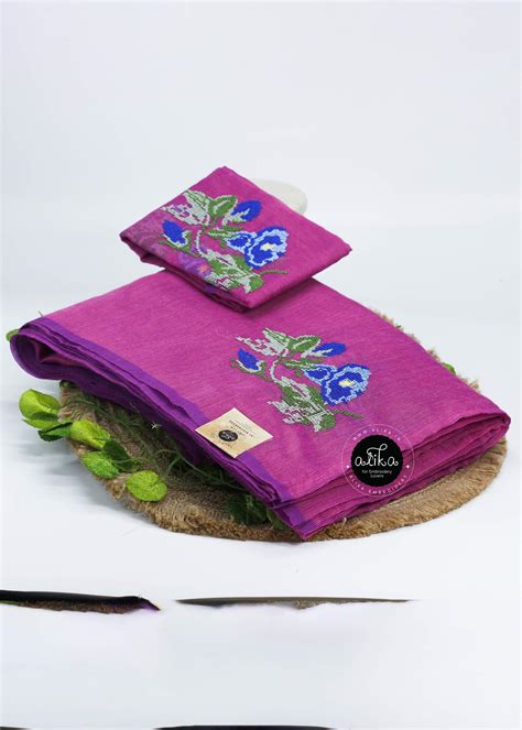 Fandango Purple Kota Saree with Cross Stitch Embroidery by Alika Fashi ...