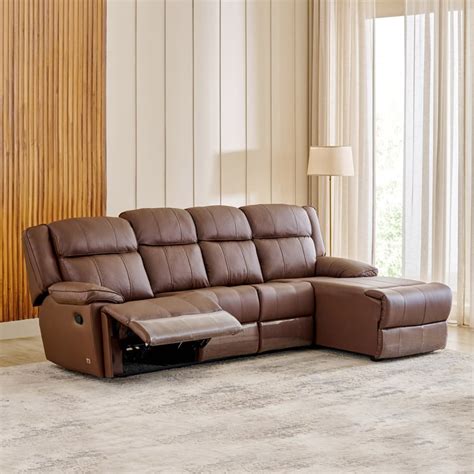Buy Torino Half Leather 3-Seater Recliner with Right Chaise - Brown ...