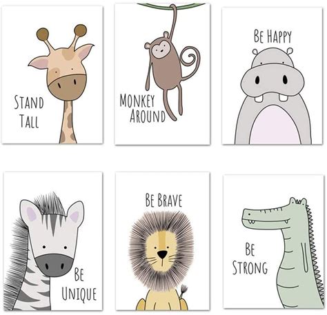 Cute Safari Animals Art Print Wall Poster Paintings for Kids Bedroom ...