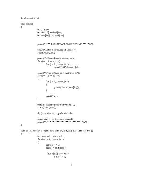 Dijkstras - #include void main() { int i, j,n,sv; int dist[10], visited ...