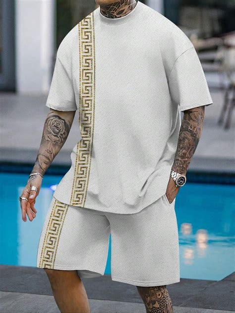 Men's Casual Printed Round Neck Short Sleeve T-Shirt And Drawstring ...