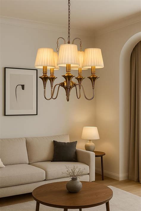 GAUVIK Luxury Gold 5 -Light Chandelier with Pleated Fabric Shades ...