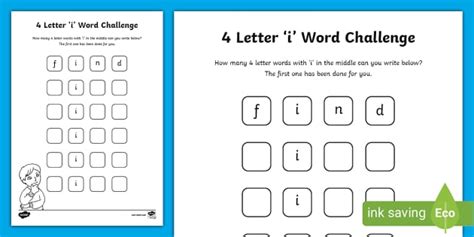 4 Letter 'i' Word Challenge (teacher made) - Twinkl