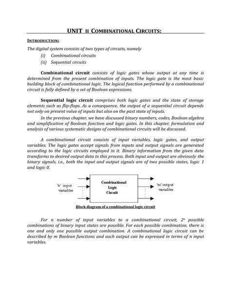 EC3352 Digital System Deign unit2 - UNIT II COMBINATIONAL CIRCUITS ...