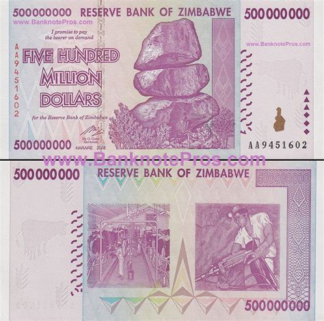 500 Million Zimbabwe Dollars - Fine Condition 500 Million Zimbabwe Dollar Banknote [500M ZWR ...