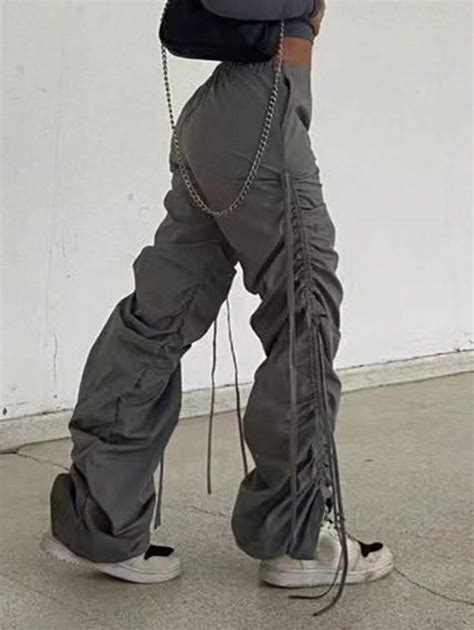 Flirla Women's Plus Size Elastic Waist Tie Detail Casual Pants | SHEIN USA