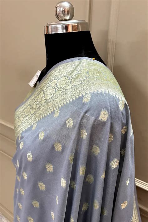 Grey Ghonga Buti Katan Silk Banarasi Saree – Mohsin Textiles