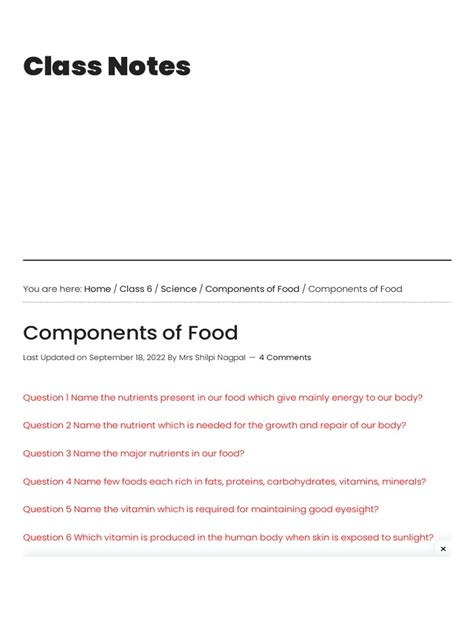 Image result for Components of Food Class 6 Textbook PDF