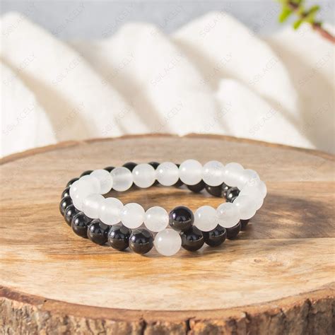 8mm Black Tourmaline & Moonstone Couple Bracelet - Solacely