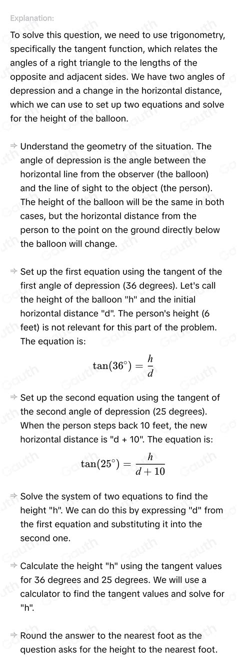 Solved: BALLOON The angle of depression from a hot air balloon to a ...