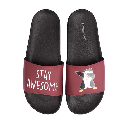 Buy Bewakoof Women Stay Awesome Dab 2.0 Printed Maroon Flat Sliders -UK ...