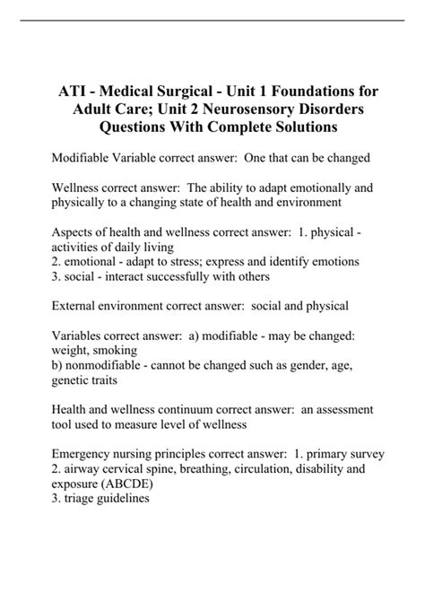 ATI - Medical Surgical - Unit 1 Foundations for Adult Care; Unit 2 ...
