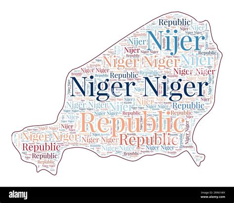Niger shape filled with the country name in many languages. Niger map in word cloud style ...