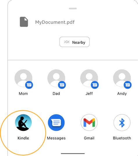 Kindle in the Share sheet.