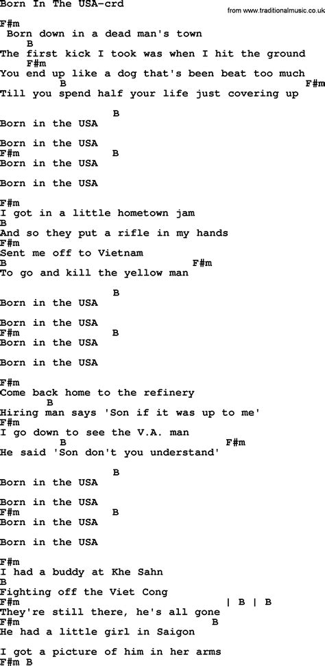 Bruce Springsteen song: Born In The Usa, lyrics and chords