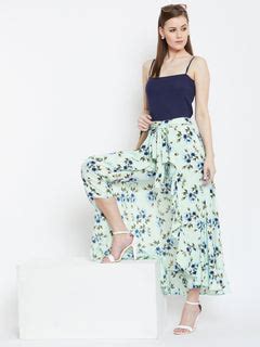 Berrylush Women Green & Blue Floral Printed Waist Tie-Up Flared Maxi S