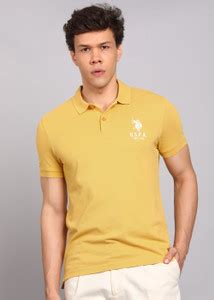 U.S. Polo Assn. Denim Co. Solid Men Polo Neck Yellow T-Shirt - Buy U.S ...