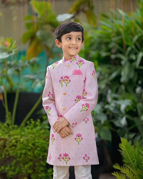PINK FLORAL MOSAIC PRINTED MALAI SILK SHERWANI – Samta And Shruti Studio