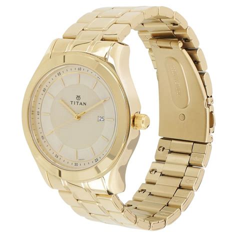 Buy Online Titan Quartz Analog with Date Champagne Dial Stainless Steel ...