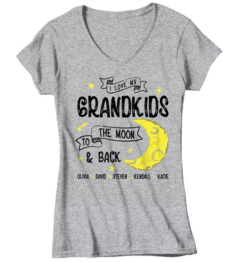 Women's Personalized Grandma T-Shirt Love Grandkids Moon Back Custom ...