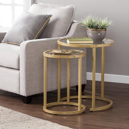 Homeroots 23 in. Glass & Steel Round Nested Tables Gold - Set of 2 ...