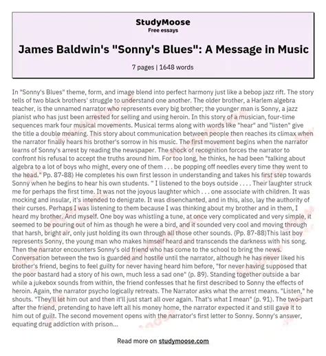 James Baldwin's "Sonny's Blues": A Message in Music Free Essay Example