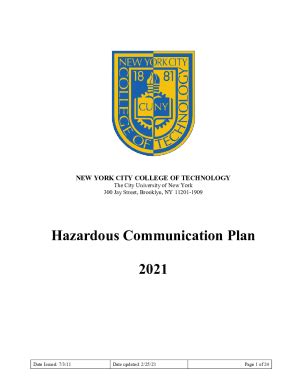 Fillable Online NYC College of Technology Hazardous Communication Plan ...